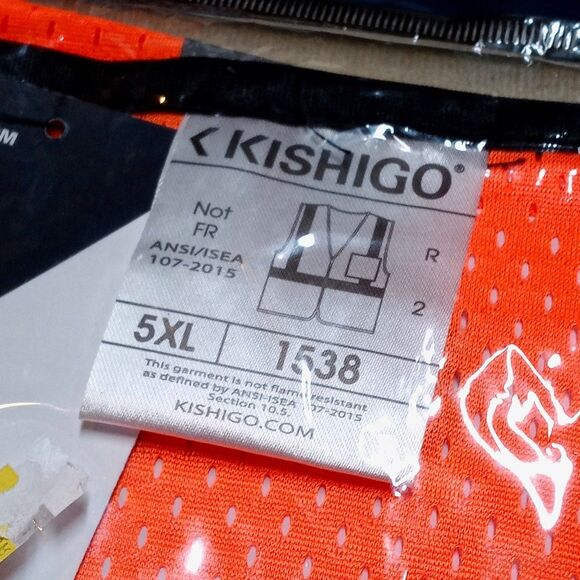 Lot of 2 Safety Vest Size 5XL Kishigo 1538 Orange High Visibility Workwear - Picture 2 of 5